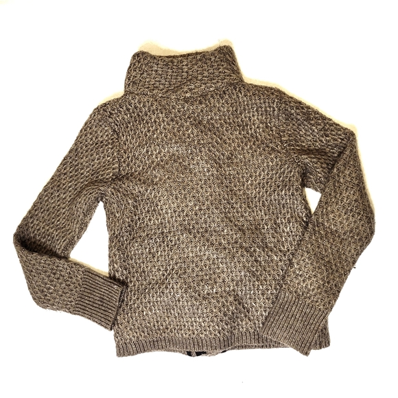 LOFT Brown Knit Moto Jacket Sweater Asymmetrical Zip Faux Leather Trim - Picture 2 of 5